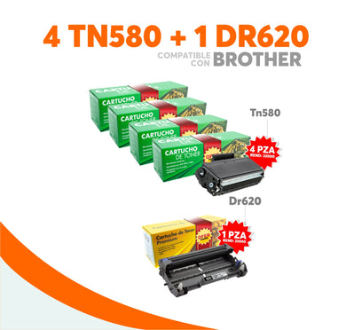 Kit Tóner 4 TN580 Y 1 Tambor DR620 Compatible Con Brother