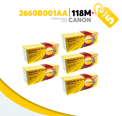 5 Pza Tóner 118M Compatible con Canon 2660B001AA