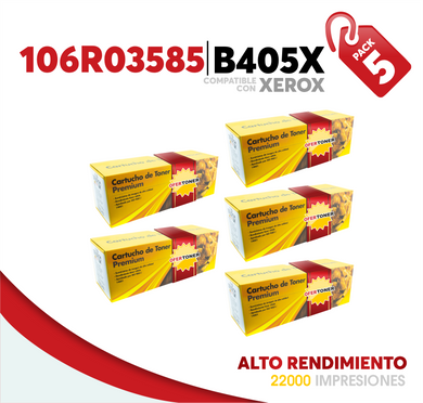 5 Pza Tóner B405X Alto Rendimiento Compatible con Xerox 106R03585