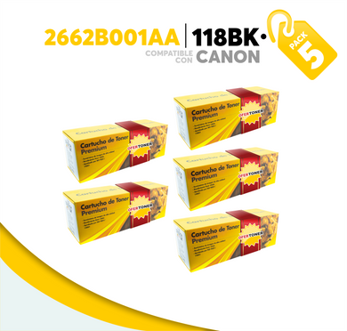 5 Pza Tóner 118BK Compatible con Canon 2662B001AA