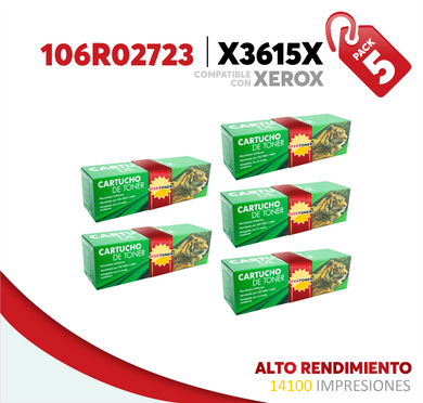 5 Pza Tóner X3615X Alto Rendimiento Compatible con Xerox 106R02723