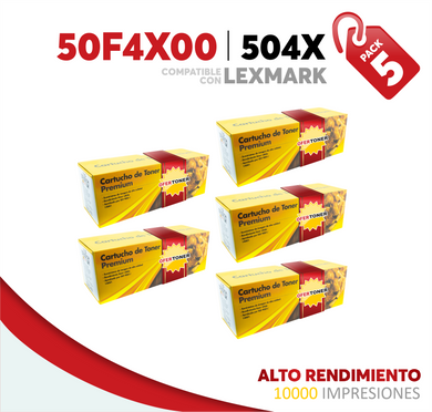 5 Pza Tóner 504X Alto Rendimiento Compatible con Lexmark 50F4X00