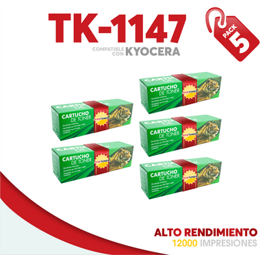 5 Pza Tóner TK-1147 Alto Rendimiento Compatible con Kyocera