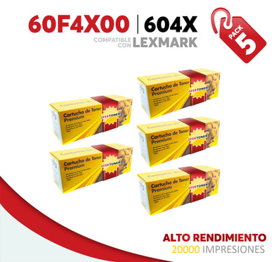 5 Pza Tóner 604X Alto Rendimiento Compatible con Lexmark 60F4X00