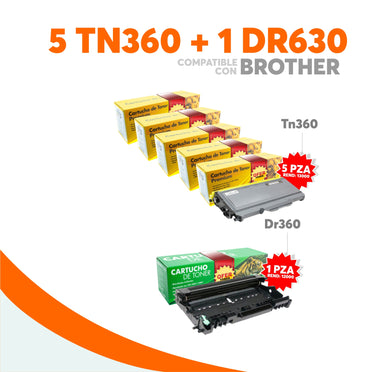 Kit Tóner 5 TN360 y 1 Tambor DR360 Compatible Con Brother