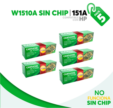 5 Pza Tóner 151A Sin Chip Compatible con HP W1510A