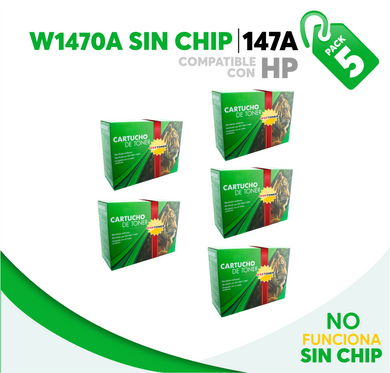 5 Pza Tóner 147A Sin Chip Compatible con HP W1470A