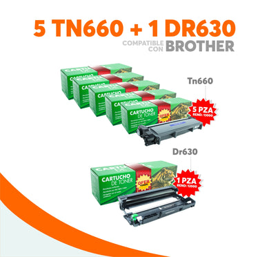 Kit Tóner 5 TN660 Y 1 Tambor DR630 Compatible Con Brother