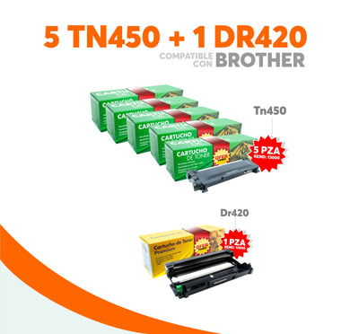 Kit Tóner 5 TN450 Y 1 Tambor DR420 Compatible Con Brother